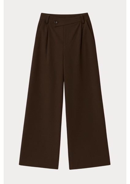 4759 Kadın Çapraz Bel Dökümlü Bol Paça Palazzo Pantolon Kahve
