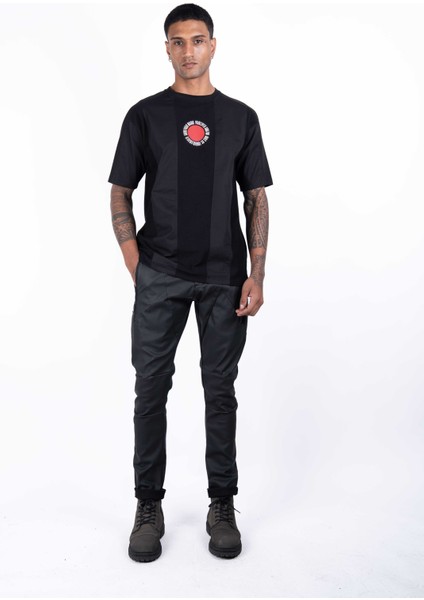 Ex-Peent Erkek Kısa Kollu Siyah Renkli, Poplin Garnili, Baskılı, Regular Fit Dikiş Detaylı T-Shirt fırsatları