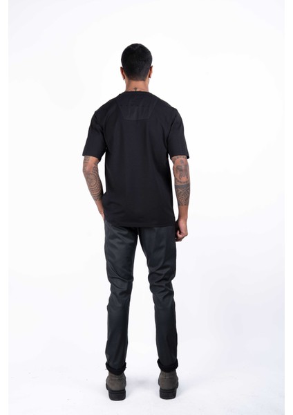 Ex-Peent Erkek Kısa Kollu Siyah Renkli, Poplin Garnili, Baskılı, Regular Fit Dikiş Detaylı T-Shirt indirimleri