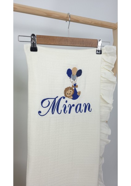 Müslin Yeni Doğan 4katlı Organik %100PAMUK Kişiye Özgü Nakışlı Hastane Çıkış Seti (Balonlu Aslan-4) modelleri
