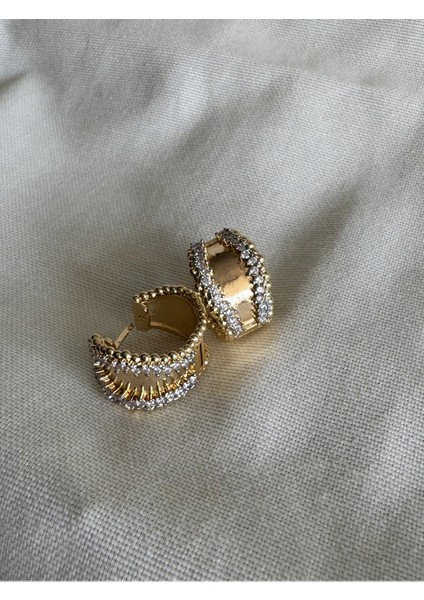 Kalın Plaka Taşlı Halka Küpe modelleri