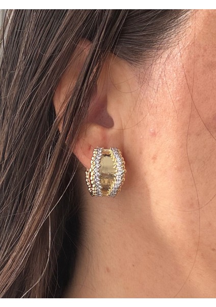 Kalın Plaka Taşlı Halka Küpe fırsatları