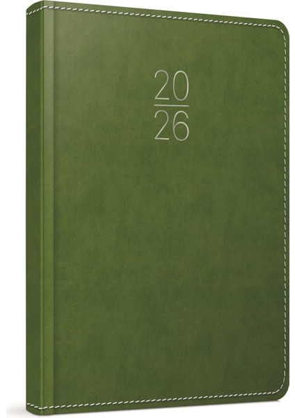 2026 100-ETK Iplik Dikişli-Deri Sert Kapak 14X20 Günlük Ajanda 336 Sayfa(Ingilizce-Almanca-Rusça)