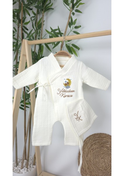 Müslin Yeni Doğan 4katlı Organik %100PAMUK Kişiye Özgü Nakışlı Hastane Çıkış Seti(Ay Yıldızlıayıcık) fiyatları