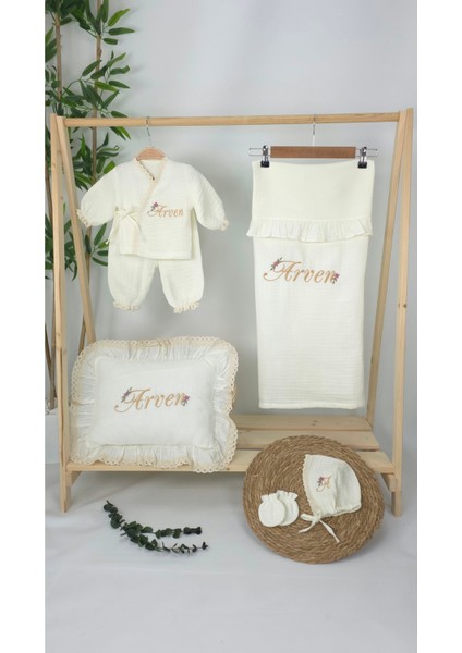 Müslin Yeni Doğan 4katlı Organik %100PAMUK Kişiye Özgü Nakışlı Hastane Çıkış Seti-Papatya fiyatları