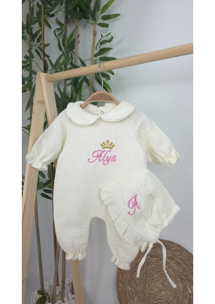Müslin Yeni Doğan 4katlı Organik %100PAMUK Kişiye Özgü Nakışlı Hastane Çıkış Seti-Taçlı Gold fırsatları