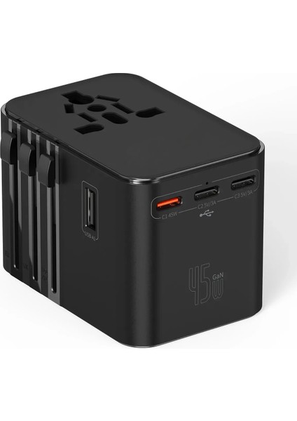 Evrensel Eu Us Au Uk Priz Fiş Çevirici Dönüştürücü Seyahat Adaptörü 45W 2x USB 3x Type-C Port Çıkışı