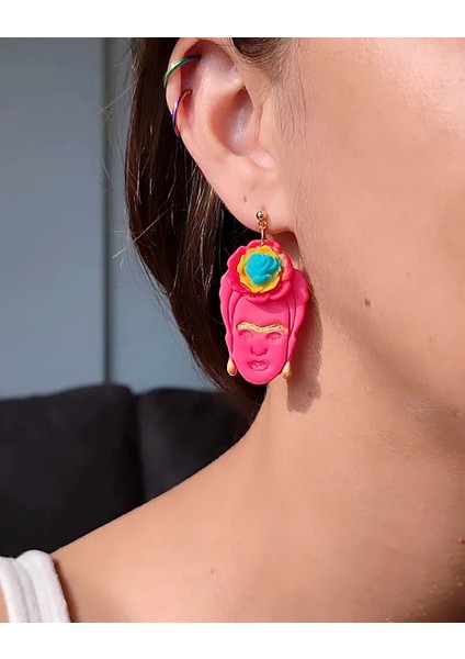 Frida Kısa Boy El Yapımı Fuşya Tasarım Küpe - Farklı ve Şık