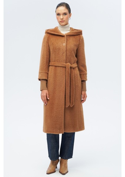 Kapüşonlu Ribana Detaylı Pelüş Kaban Taba 3118 fiyatları