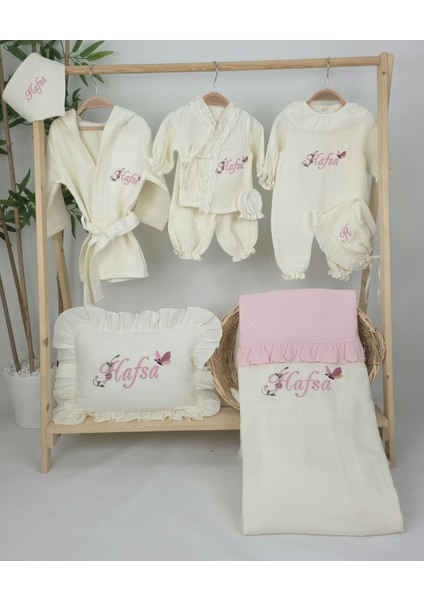 Müslin Yeni Doğan 4katlı Organik %100PAMUK Kişiye Özgü Nakışlı Hastane Çıkış Seti(Kelebekli Papatya) fiyatları