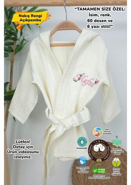 Müslin Yeni Doğan 4katlı Organik %100PAMUK Kişiye Özgü Nakışlı Hastane Çıkış Seti(Kelebekli Papatya)