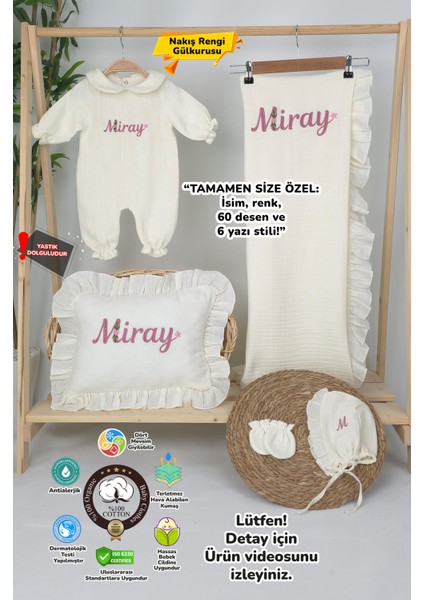 Müslin Yeni Doğan 4katlı Organik %100PAMUK Kişiye Özgü Nakışlı Hastane Çıkış Seti (Papatya Model-12)