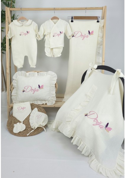 Müslin Yeni Doğan 4katlı Organik %100PAMUK Kişiye Özgü Nakışlı Hastane Çıkış Seti (Kelebek Model-1) fiyatları