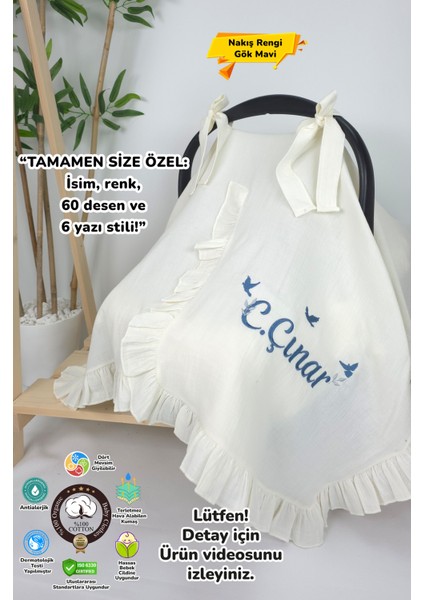 Müslin Yeni Doğan 4katlı Organik %100PAMUK Kişiye Özgü Nakışlı Hastane Çıkış Seti-3'lü Kuş Model