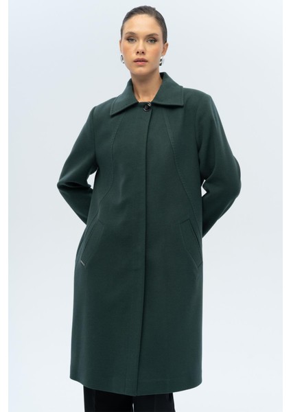 Gömlek Yaka Punto Detaylı Büyük Beden Kaban Yeşil 3117 modelleri