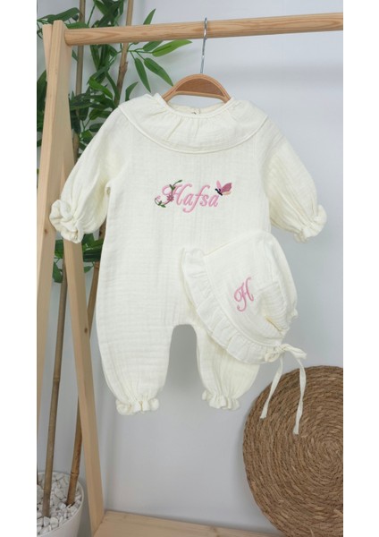Müslin Yeni Doğan 4katlı Organik %100PAMUK Kişiye Özgü Nakışlı Hastane Çıkış Seti(Kelebekli Papatya) fiyatları