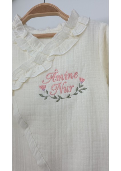 Müslin Yeni Doğan 4katlı Organik %100PAMUK Kişiye Özgü Nakışlı Hastane Çıkış Seti (Çiçek Model-2) modelleri