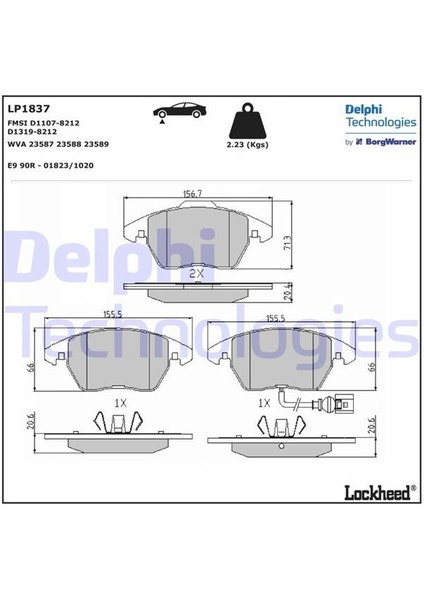 Delphı LP1837 - Ön Balata Fişli Caddy Iıı 04 Golf Iv V Vı 97 Jetta Passat 05 Polo 09 Octavıa 04