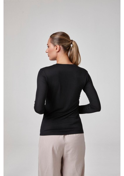 Kadın Siyah Uzun Kollu Yuvarlak Yaka Modal Tişört C1T0N6O2 fiyatları
