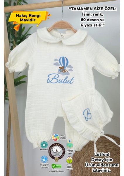 Müslin Yeni Doğan 4katlı Organik %100PAMUK Kişiye Özgü Nakışlı Hastane Çıkış Seti (Ayıcık Model-3)