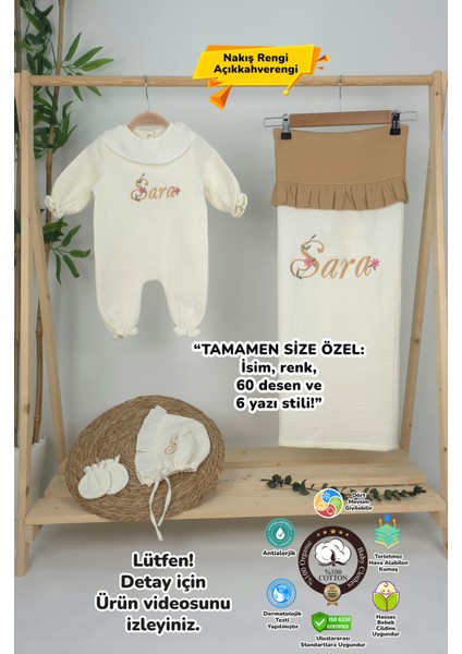 Müslin Yeni Doğan 4katlı Organik %100PAMUK Kişiye Özgü Nakışlı Hastane Çıkış Seti (Papatya Model-13)