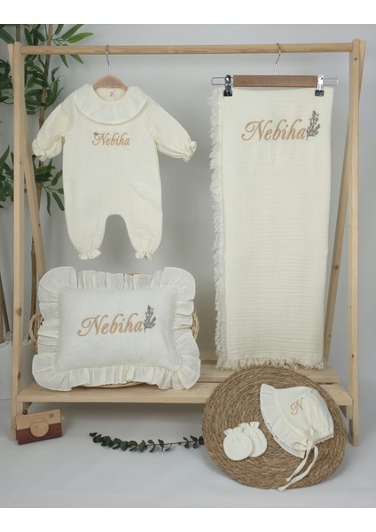 Müslin Yeni Doğan 4katlı Organik %100PAMUK Kişiye Özgü Nakışlı Hastane Çıkış Seti (Dallı Papatya) fiyatları