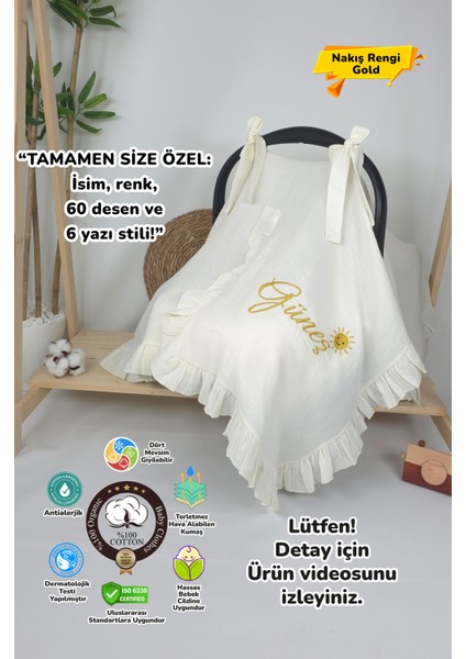 Müslin Yeni Doğan 4katlı Organik %100PAMUK Kişiye Özgü Nakışlı Hastane Çıkış Seti (Güneş Model-2)