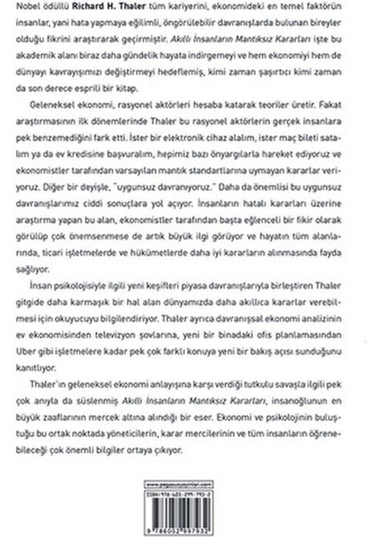 Akıllı İnsanların Mantıksız Kararları Richard H. Thaler 496 Sayfa Türkçe Eser fiyatları