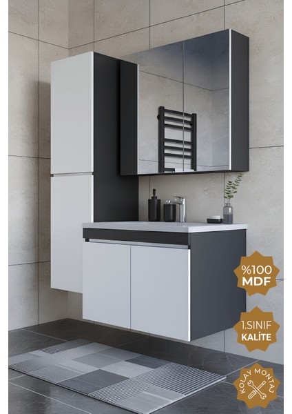 Tokyo 80 Cm Mdf Banyo Dolabı Seti +Boy Dolabı