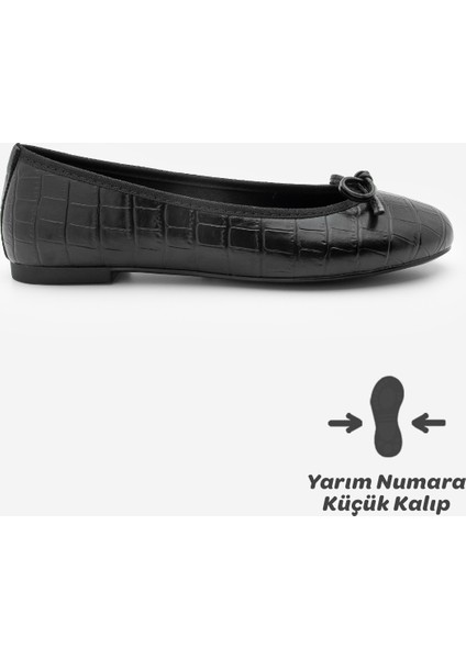Kadın Yuvarlak Burun Balerin Fiyonklu Günlük Babet Lotvin Siyah Croco modelleri