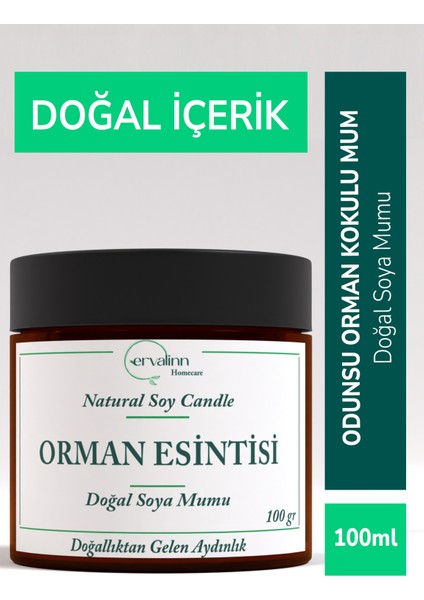 Odunsu Orman Kokulu Doğal Soya Mumu 100 gr+DUDAK BALSAMI HEDİYE