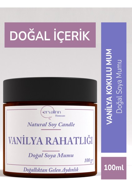 Vanilya Kokulu Doğal Soya Mumu 100 gr+DUDAK BALSAMI HEDİYE