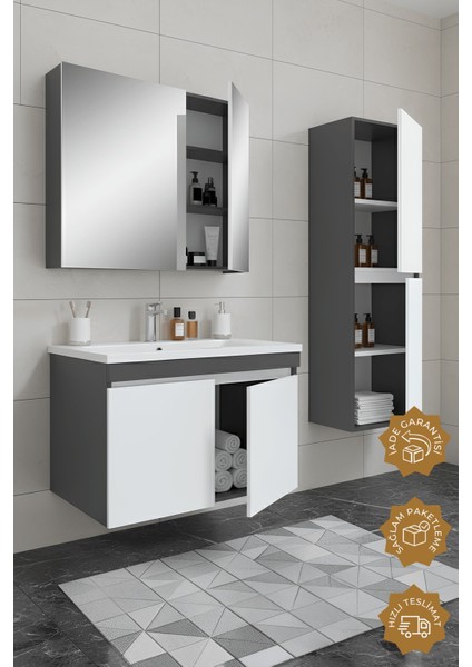 Tokyo 65 Cm Mdf Banyo Dolabı Seti + Boy Dolabı