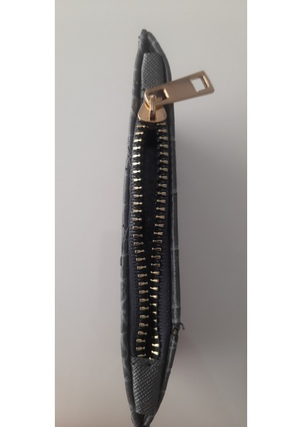 Gri Renk Kroko Desen Fermuar Cep Bölümlü Kadın Kartlık-Cüzdan (Kutulu Gönderim) modelleri