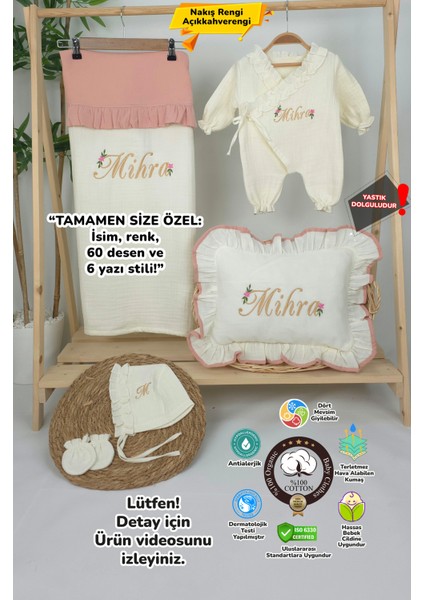 Müslin Yeni Doğan 4katlı Organik %100PAMUK Kişiye Özgü Nakışlı Hastane Çıkış Seti (Papatya Model-11)