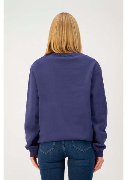 Bisiklet Yaka Nakışlı Lacivert Kadın Sweatshirt DT10063-1 Lacivert