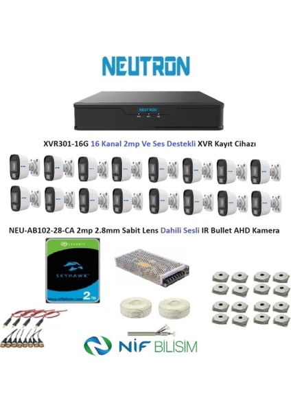 Nif Bilişim 2mp 16 Kameralı Sesli Dış Ortam Ahd Full Kamera Seti 2tb Disk Kameralar Gece Renkli Değildir fiyatları