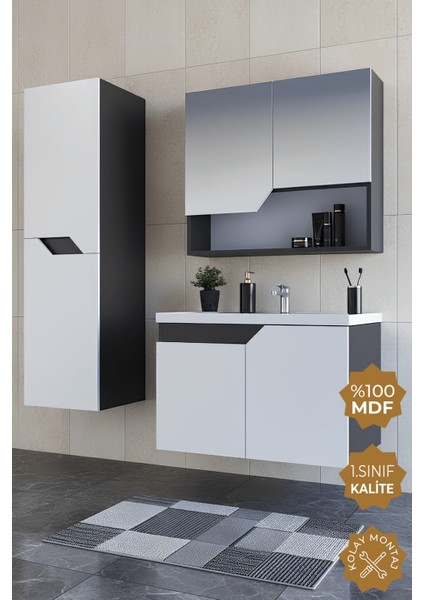 Napoli 80 cm Mdf Banyo Dolabı Seti + Boy Dolabı