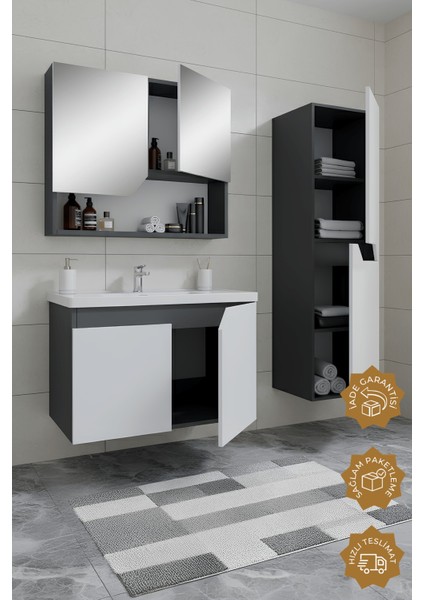 Napoli 80 cm Mdf Banyo Dolabı Seti + Boy Dolabı
