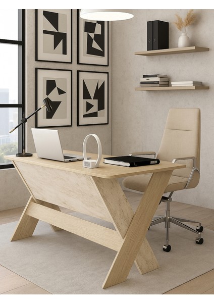 Sora Ofis Masası Çalışma Masası Rota - Traverten