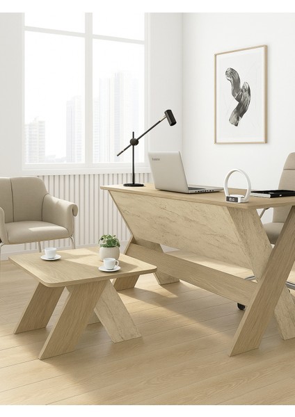 Sora Ofis Masası Çalışma Masası Rota - Traverten
