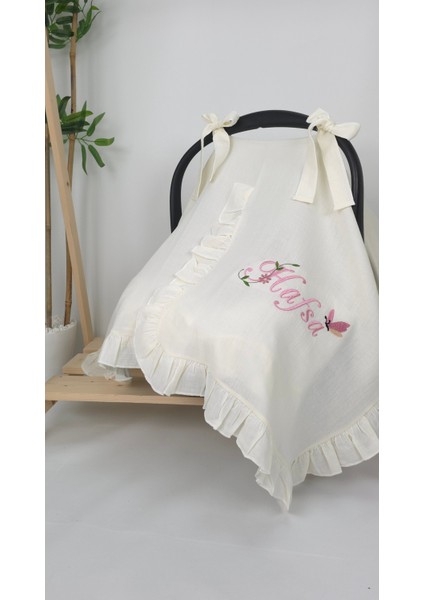 Müslin Yeni Doğan 4katlı Organik %100PAMUK Kişiye Özgü Nakışlı Hastane Çıkış Seti(Kelebekli Papatya)