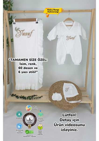 Müslin Yeni Doğan 2katlı Organik %100PAMUK Kişiye Özgü Nakışlı Hastane Çıkış Seti(Ikili Dal Model-3) fiyatları