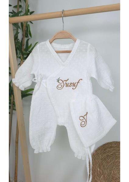 Müslin Yeni Doğan 2katlı Organik %100PAMUK Kişiye Özgü Nakışlı Hastane Çıkış Seti(Ikili Dal Model-3) fırsatları