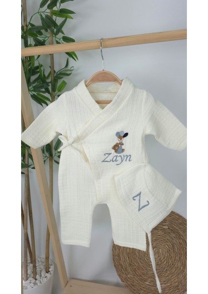 Müslin Yeni Doğan 4katlı Organik %100PAMUK Kişiye Özgü Nakışlı Hastane Çıkış Seti (Balonlu Ayıcık-2) fiyatları