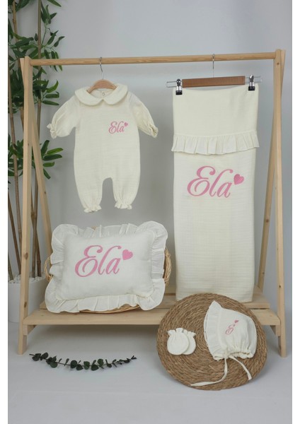 Müslin Yeni Doğan 4katlı Organik %100PAMUK Kişiye Özgü Nakışlı Hastane Çıkış Seti (Kalpli Model-4) fiyatları