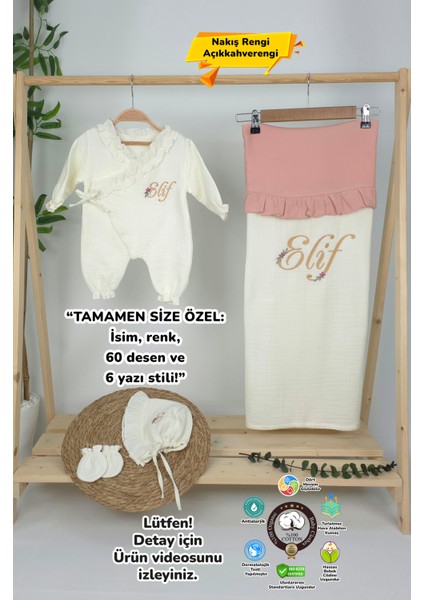 Müslin Yeni Doğan 4katlı Organik %100PAMUK Kişiye Özgü Nakışlı Hastane Çıkış Seti (Papatya Model-7)