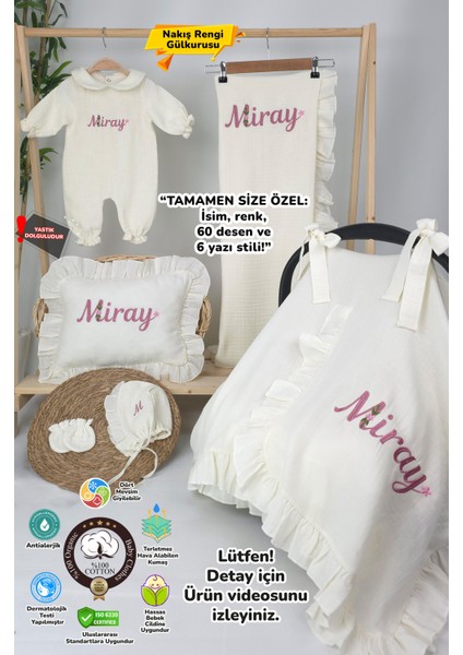Müslin Yeni Doğan 4katlı Organik %100PAMUK Kişiye Özgü Nakışlı Hastane Çıkış Seti (Papatya Model-12)
