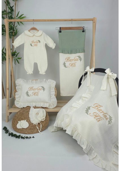Müslin Yeni Doğan 4katlı Organik %100PAMUK Kişiye Özgü Nakışlı Hastane Çıkış Seti (Iki Dal Model-1) fiyatları