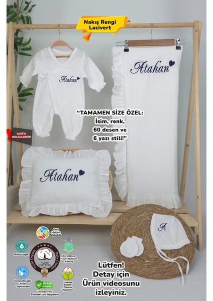 Müslin Yeni Doğan 2katlı Organik %100PAMUK Kişiye Özgü Nakışlı Hastane Çıkış Seti (Kalpli Model-2)